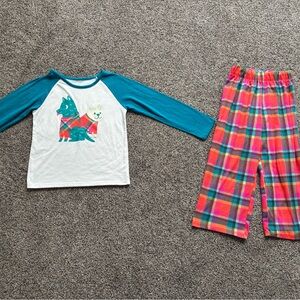 Cat & Jack Girl’s Blue/Orange Plaid Dog Matching Pajama Top and Pant Set, XS 4/5